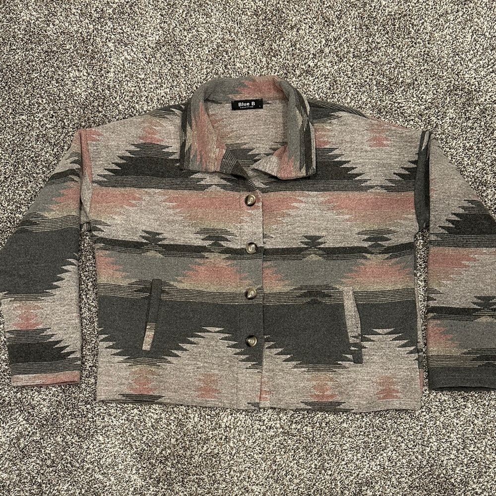 Tribal Pattern Button-Up Shacket - image 1